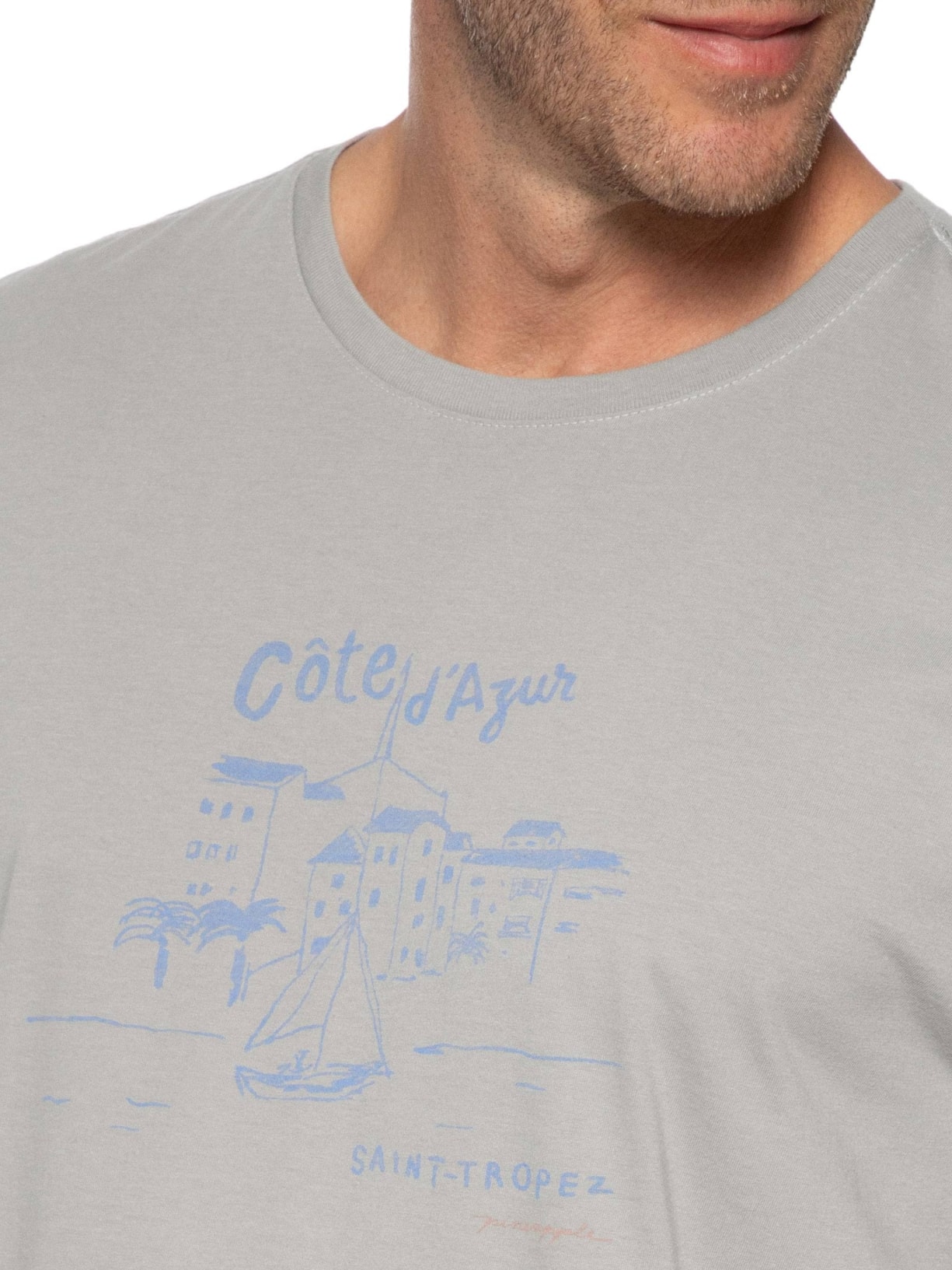 Camiseta Masculina Estampada Côte D'Azur Cinza Pineapple