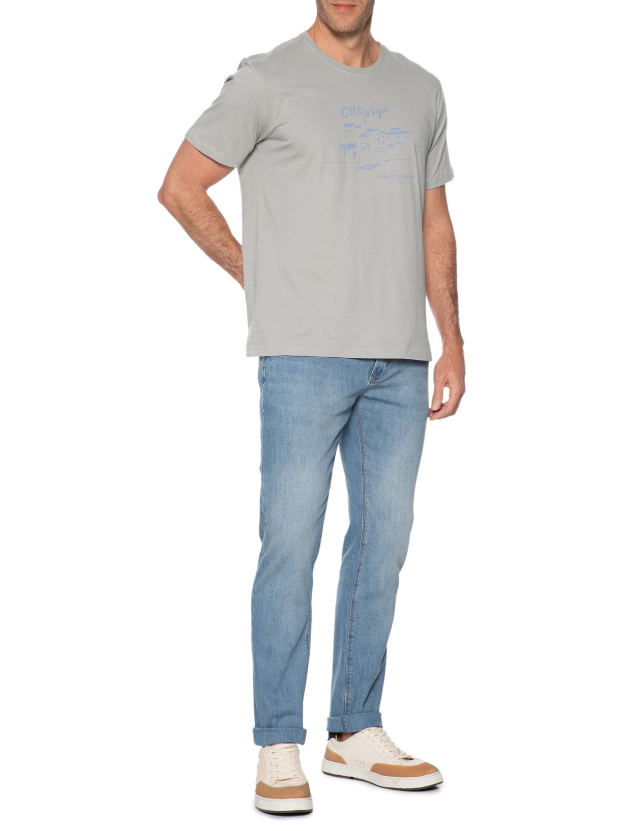 Camiseta Masculina Estampada Côte D'Azur Cinza Pineapple