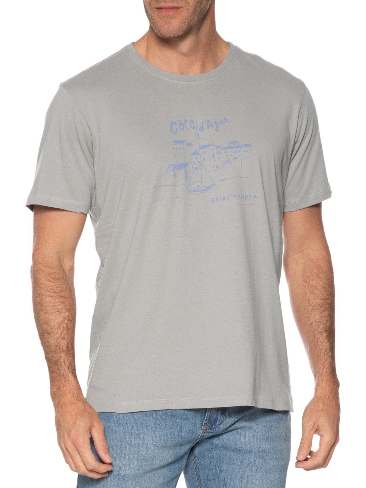 Camiseta Masculina Estampada Côte D'Azur Cinza Pineapple