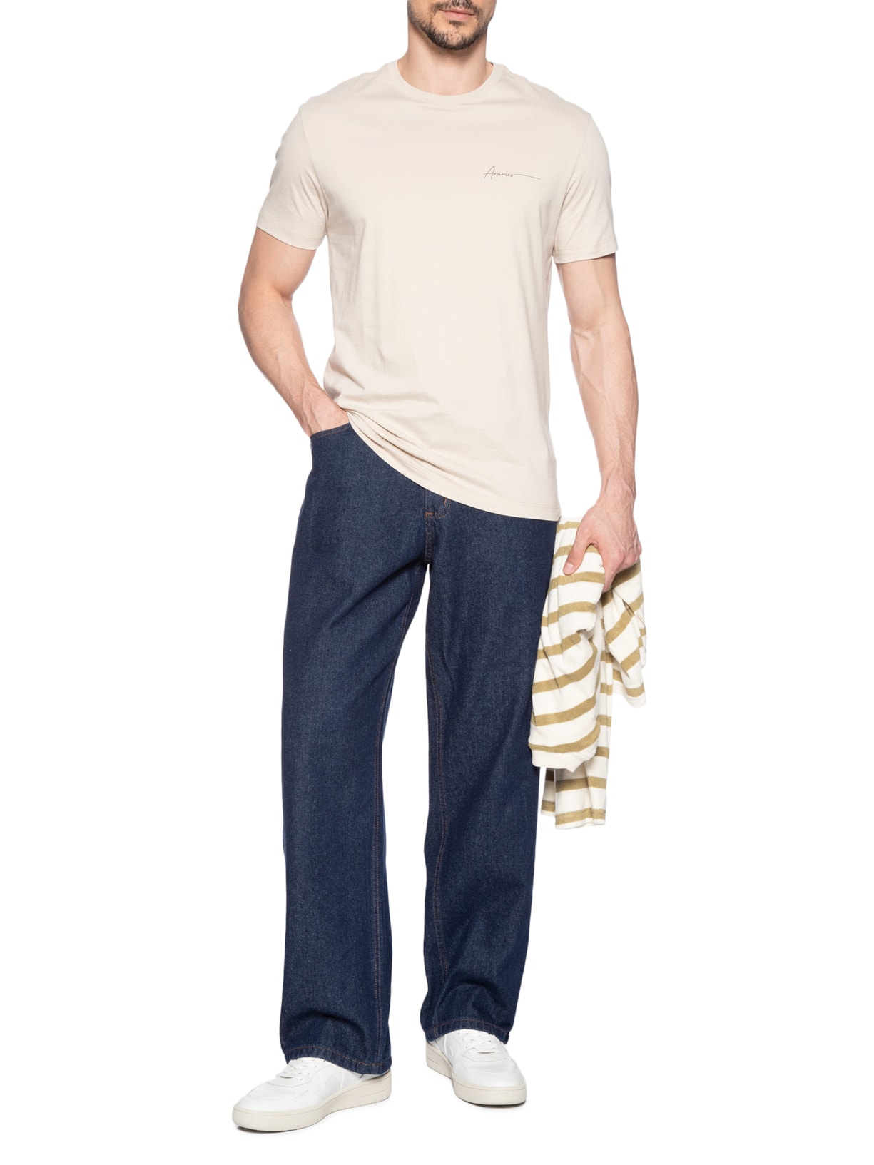Camiseta Masculina Estampada Em Algodão- Bege Aramis