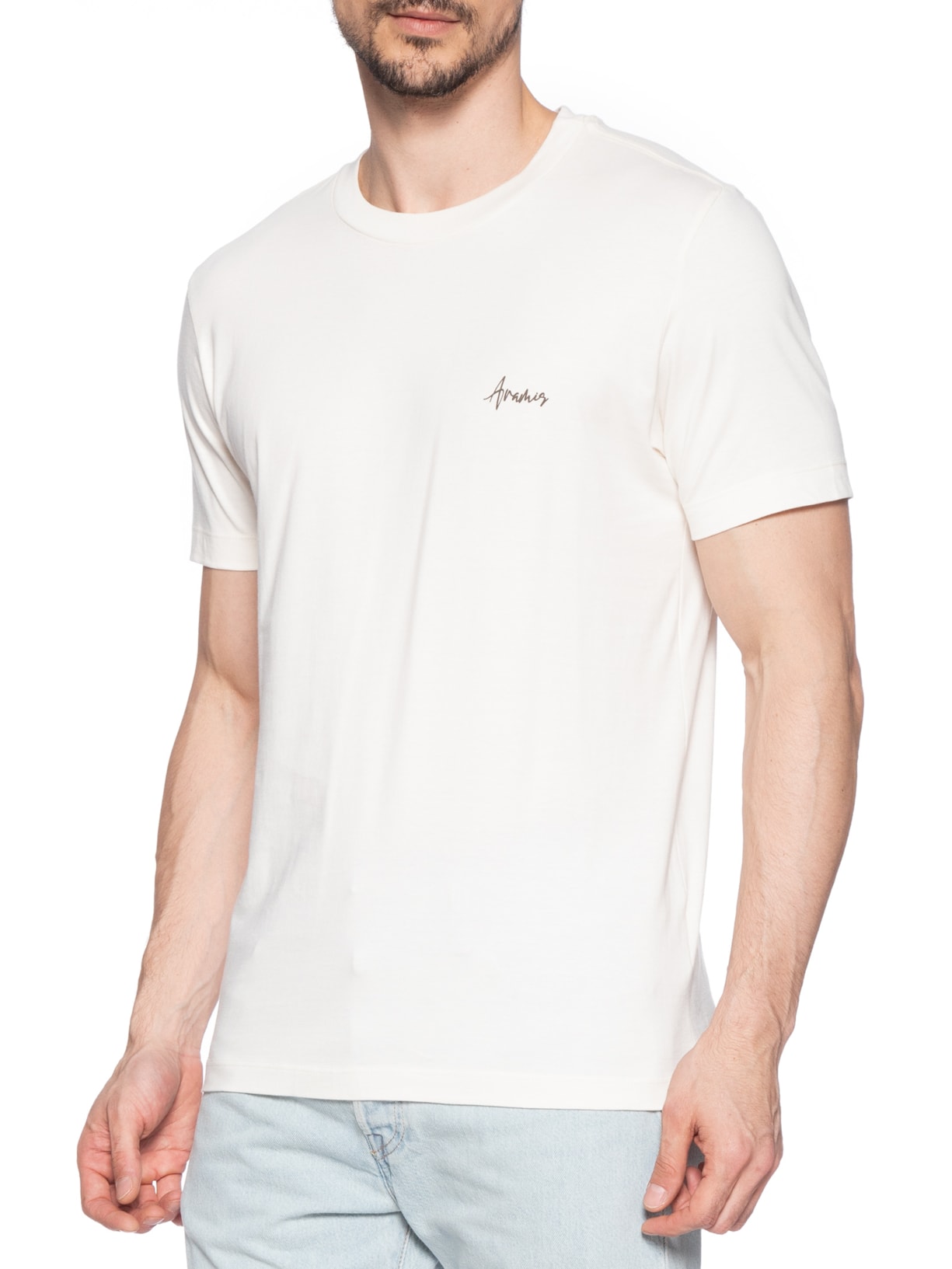 Camiseta Masculina Estampada em Algodão Branco Aramis