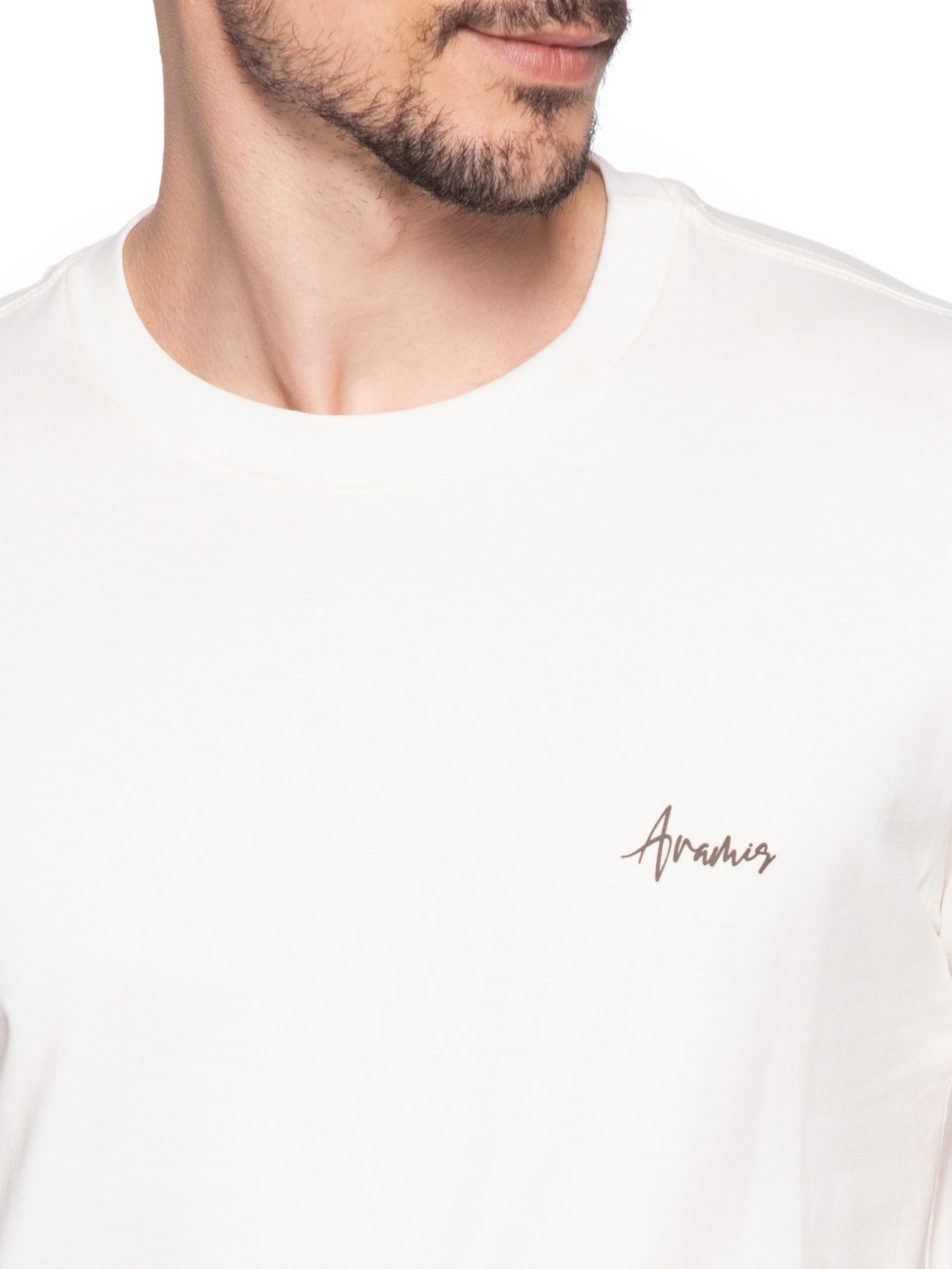 Camiseta Masculina Estampada em Algodão Branco Aramis