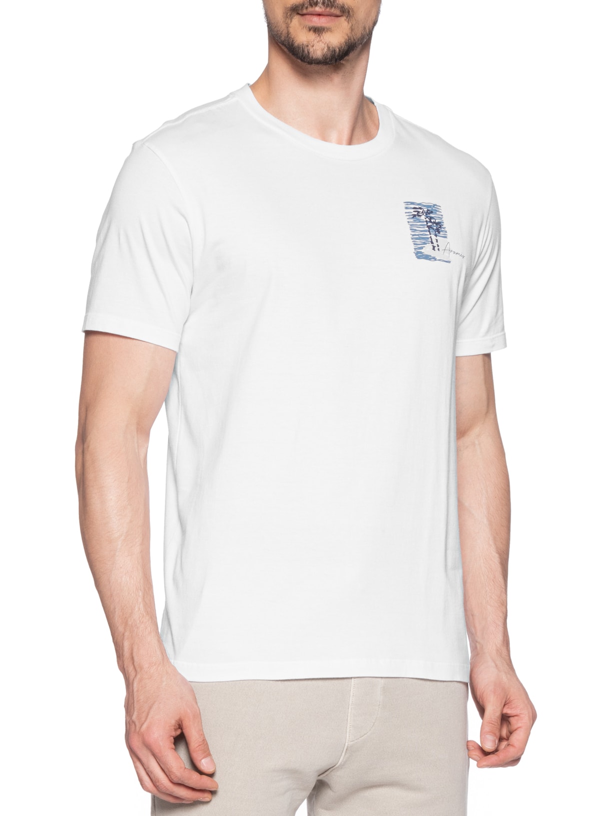 Camiseta Masculina Estampada em Algodão Branco Aramis