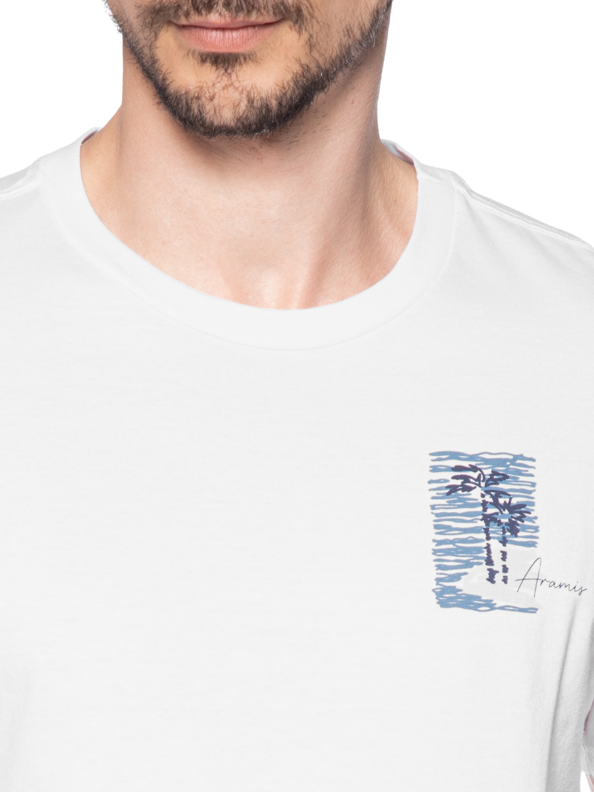 Camiseta Masculina Estampada em Algodão Branco Aramis