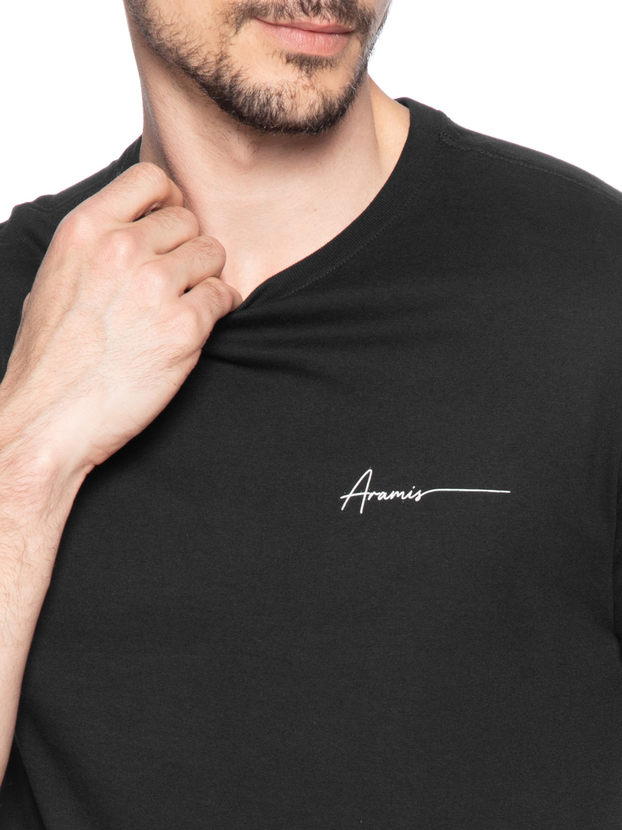 Camiseta Masculina Estampada Em Algodão Preto Aramis