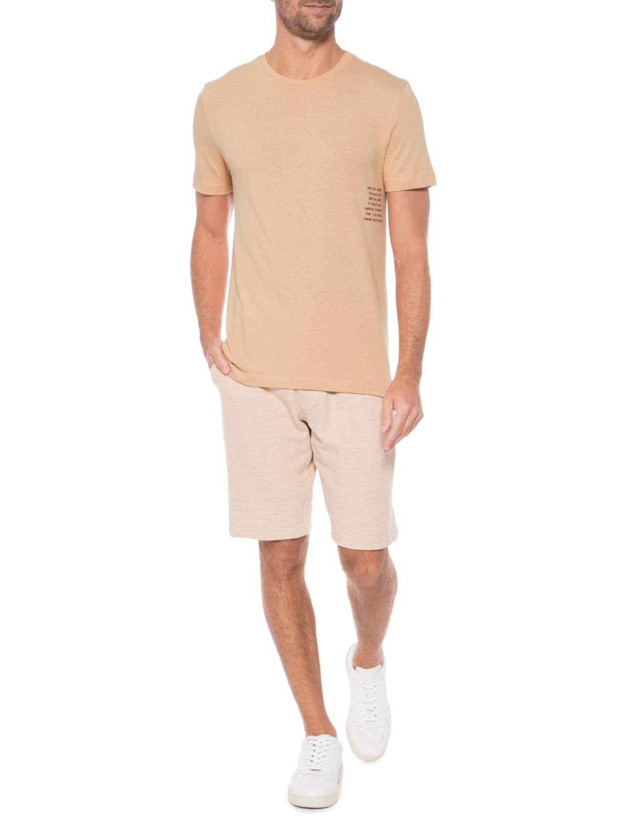 Camiseta Masculina Estampada Escrita Bege Barche