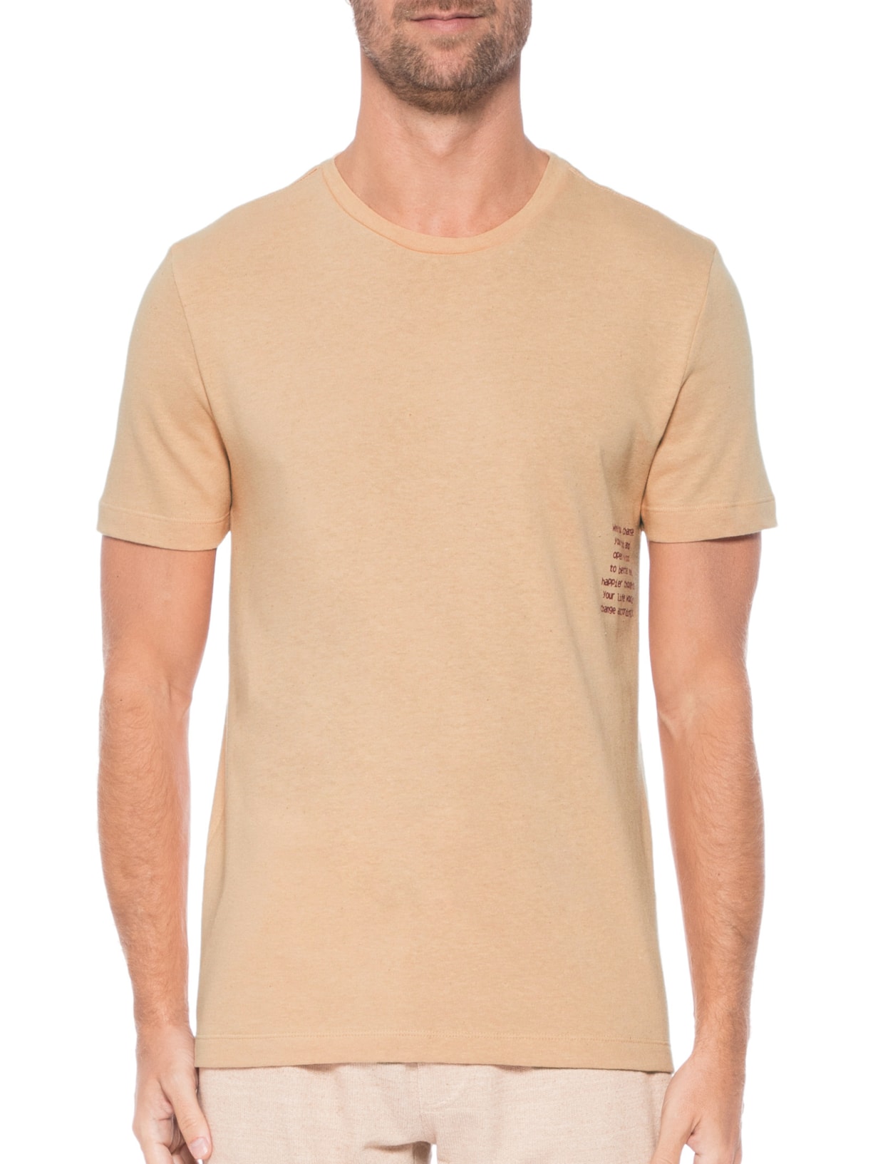 Camiseta Masculina Estampada Escrita Bege Barche