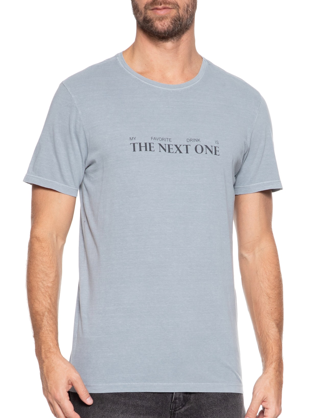 Camiseta Masculina Estampada Favorite Drink Cinza  Sergio K