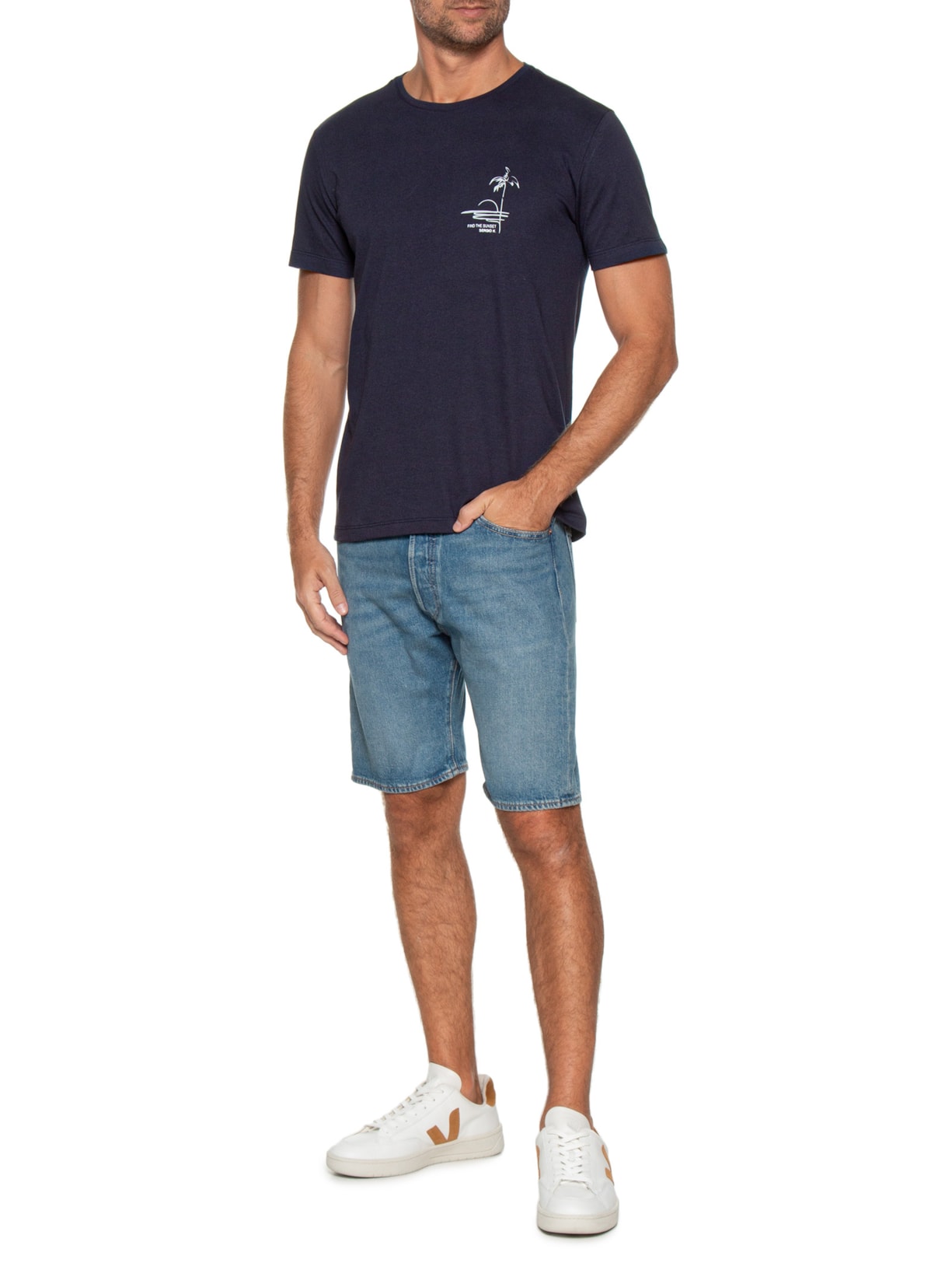 Camiseta Masculina Estampada Find The Sunset Azul Sergio K