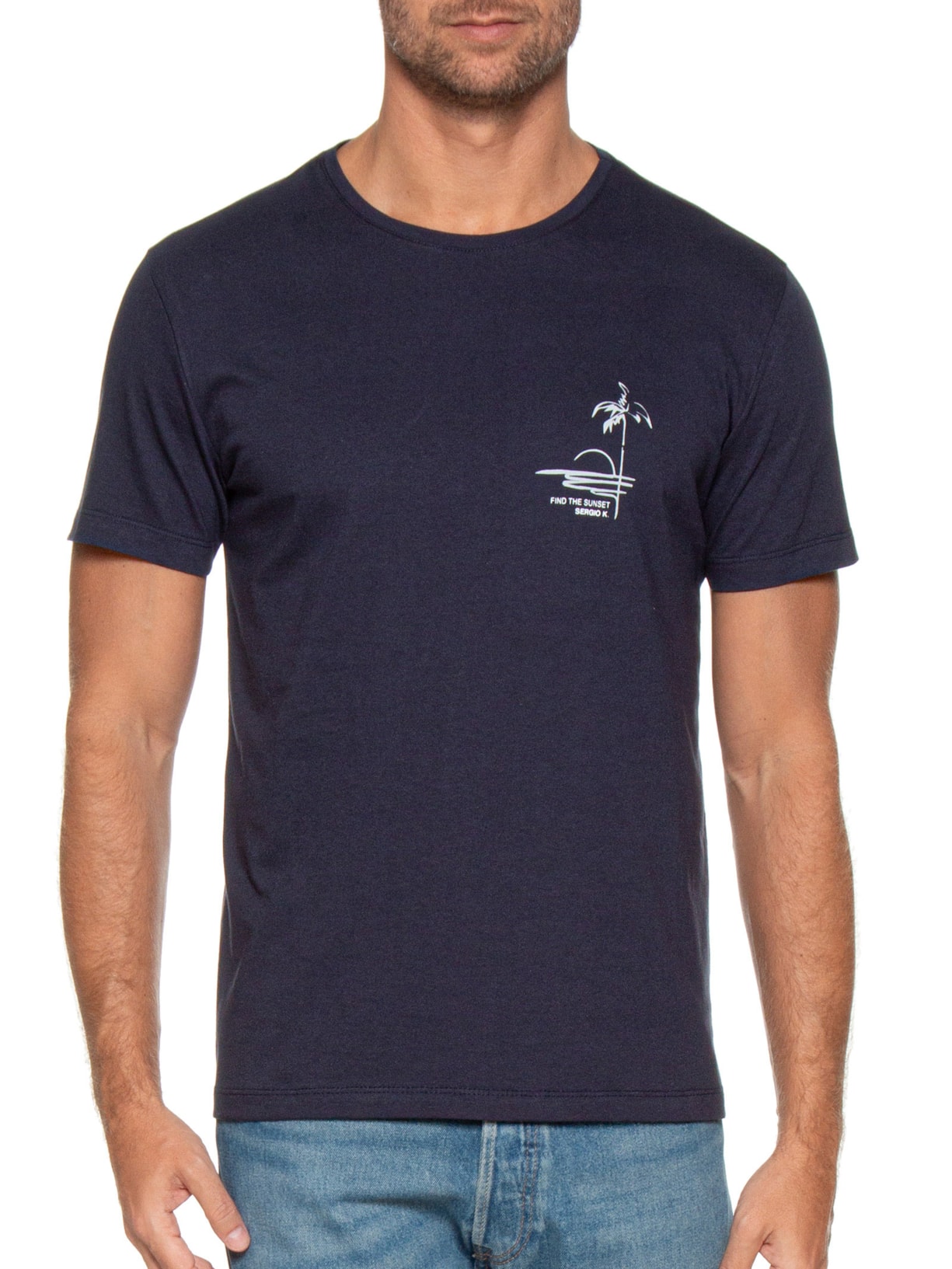 Camiseta Masculina Estampada Find The Sunset Azul Sergio K