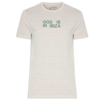 Camiseta Masculina Estampada God Is in Ibiza - Cinza