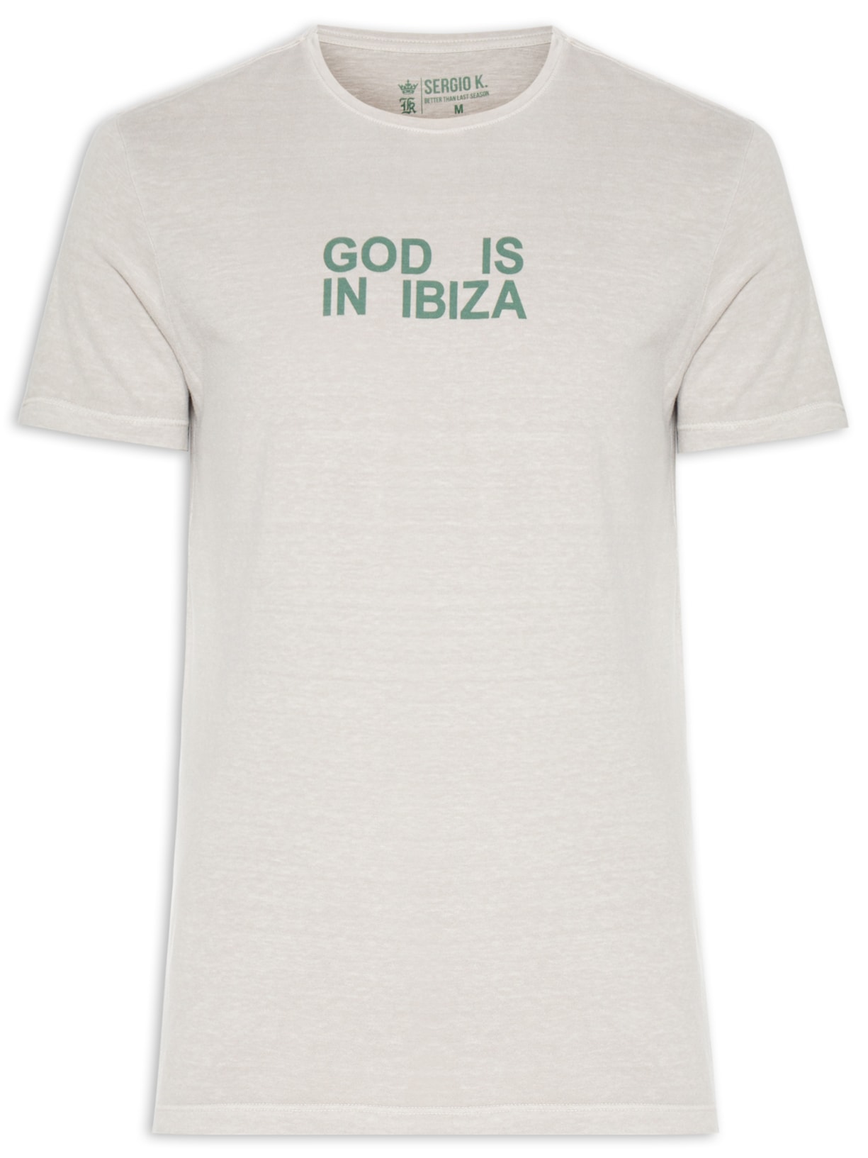 Camiseta Masculina Estampada God Is in Ibiza - Cinza