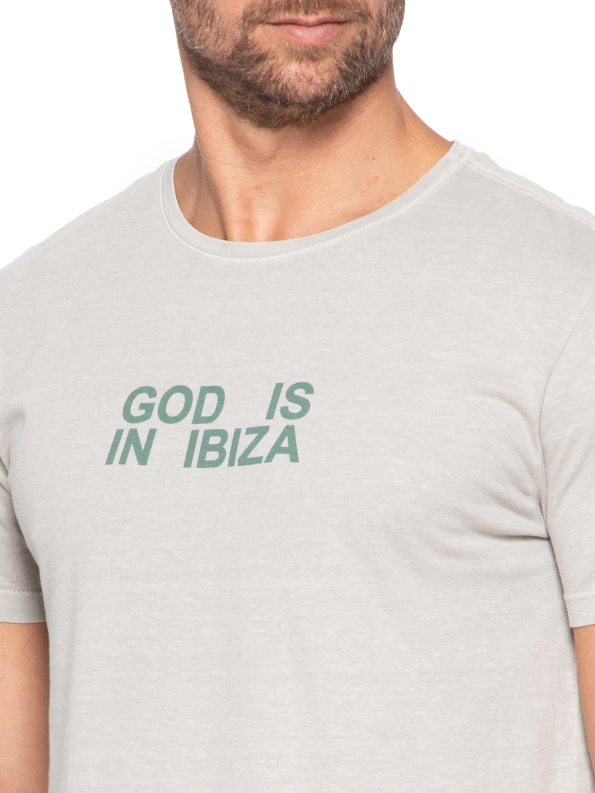 Camiseta Masculina Estampada God Is in Ibiza Cinza Sergio K