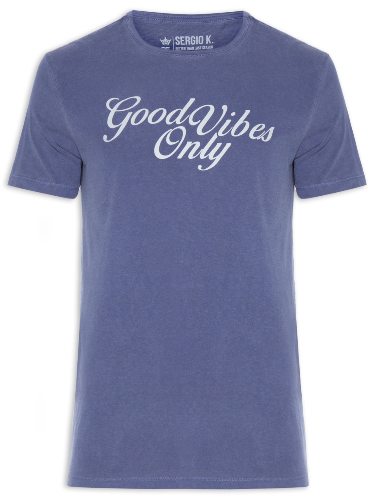 Camiseta Masculina Estampada Good Vibes Only Azul Sergio K
