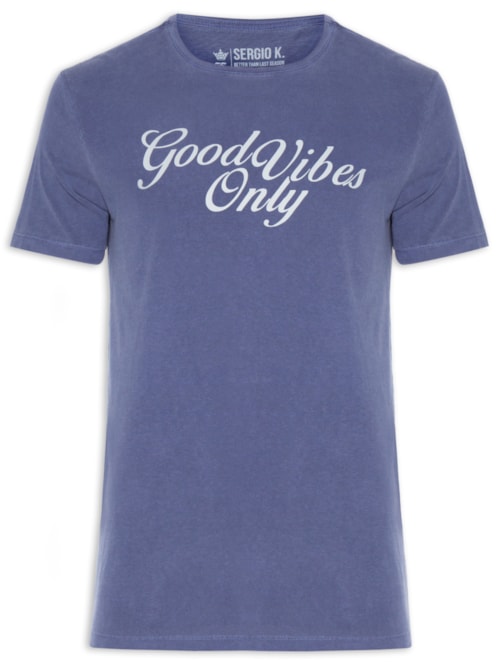 Camiseta Masculina Estampada Good Vibes Only - Azul