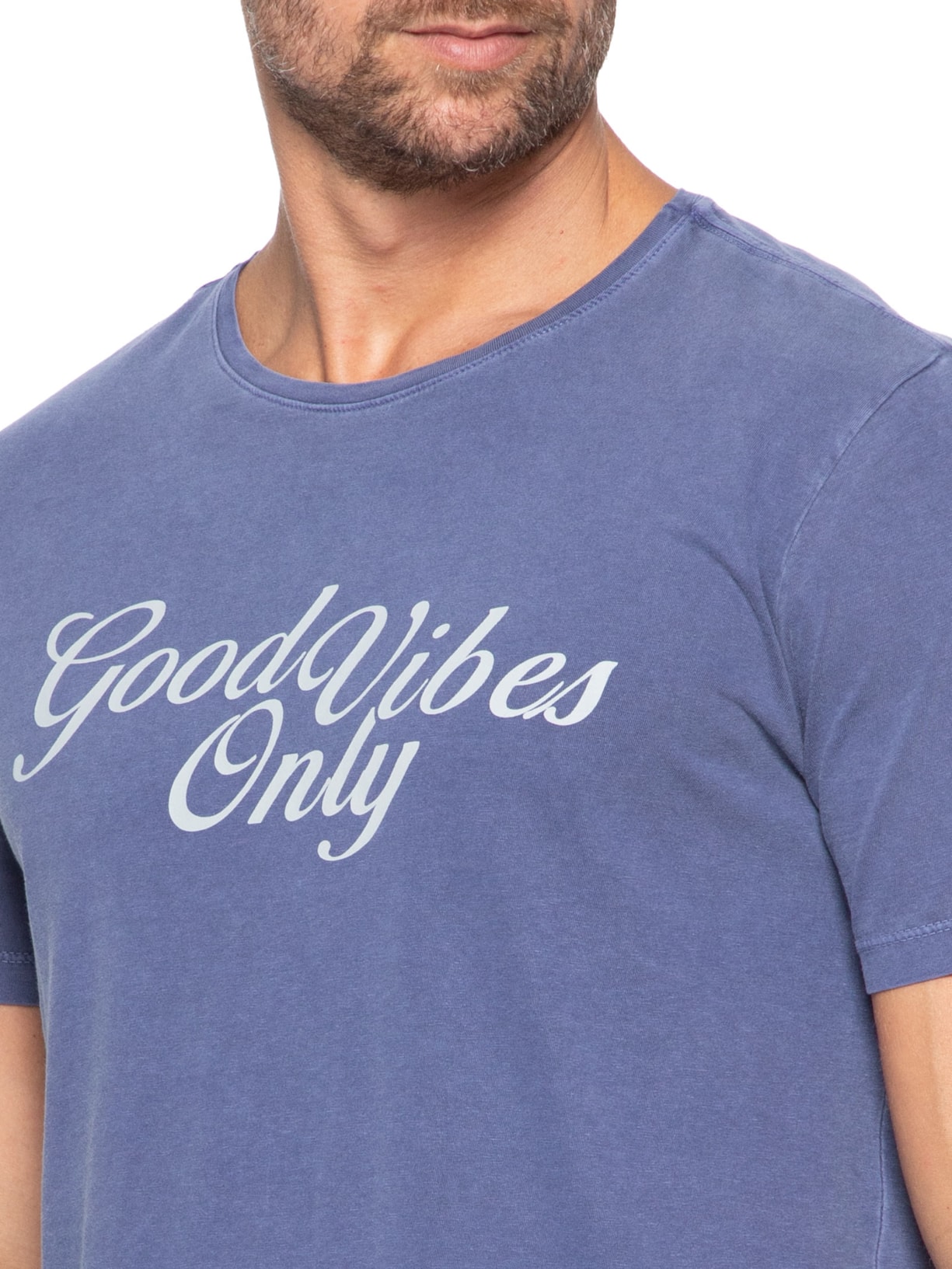 Camiseta Masculina Estampada Good Vibes Only Azul Sergio K