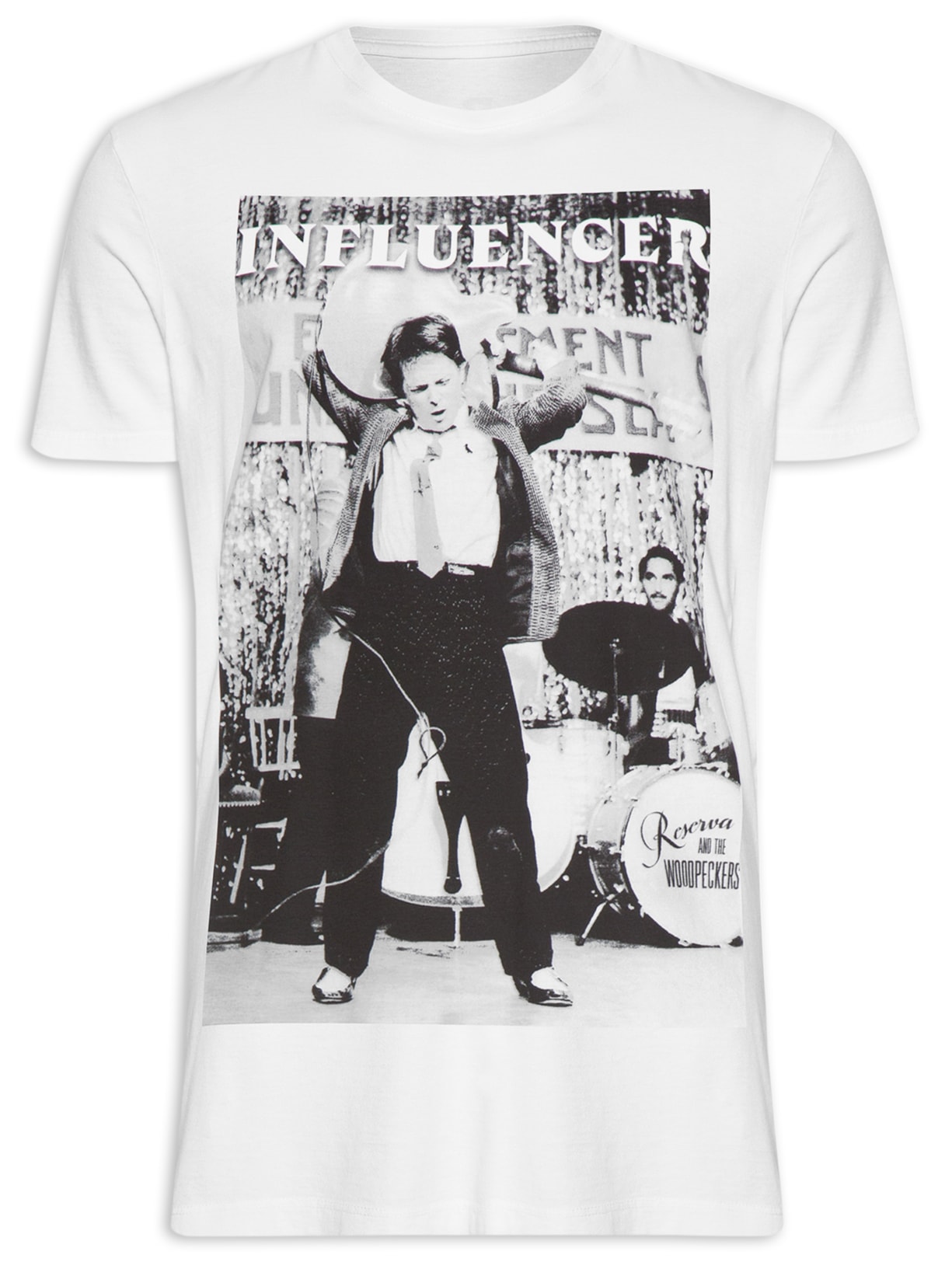 Camiseta Masculina Estampada Influencer Guitarra - Branco