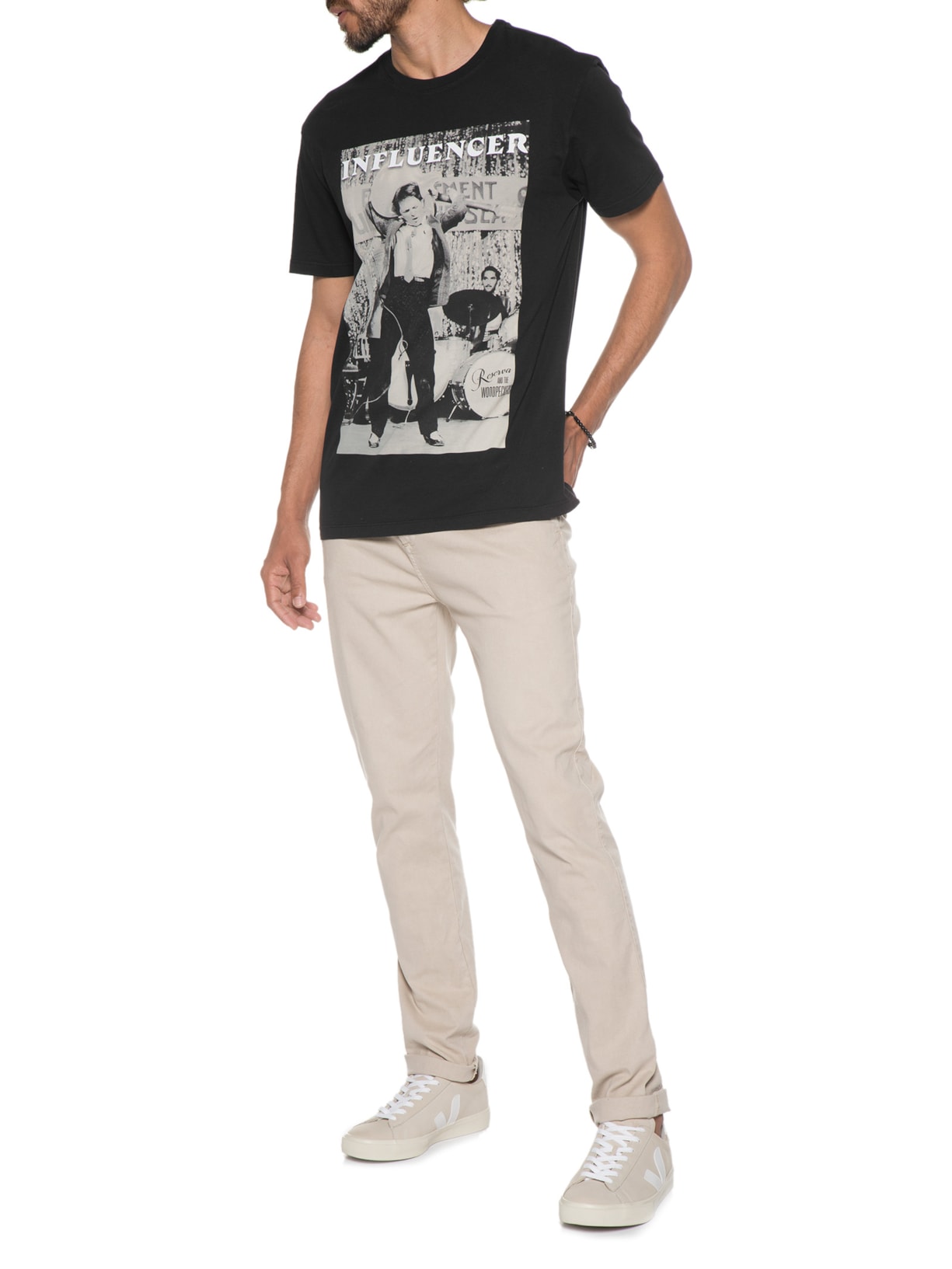 Camiseta Masculina Estampada Influencer Guitarra Preto Reserva