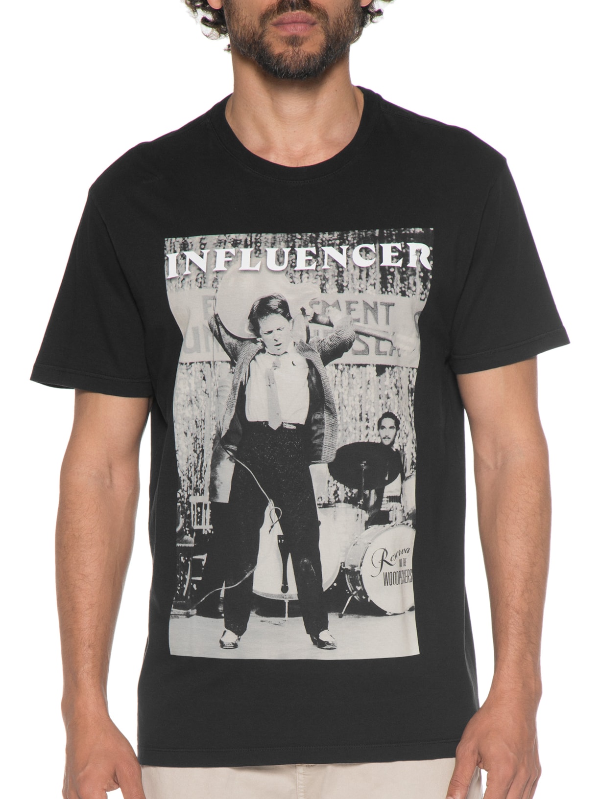 Camiseta Masculina Estampada Influencer Guitarra Preto Reserva