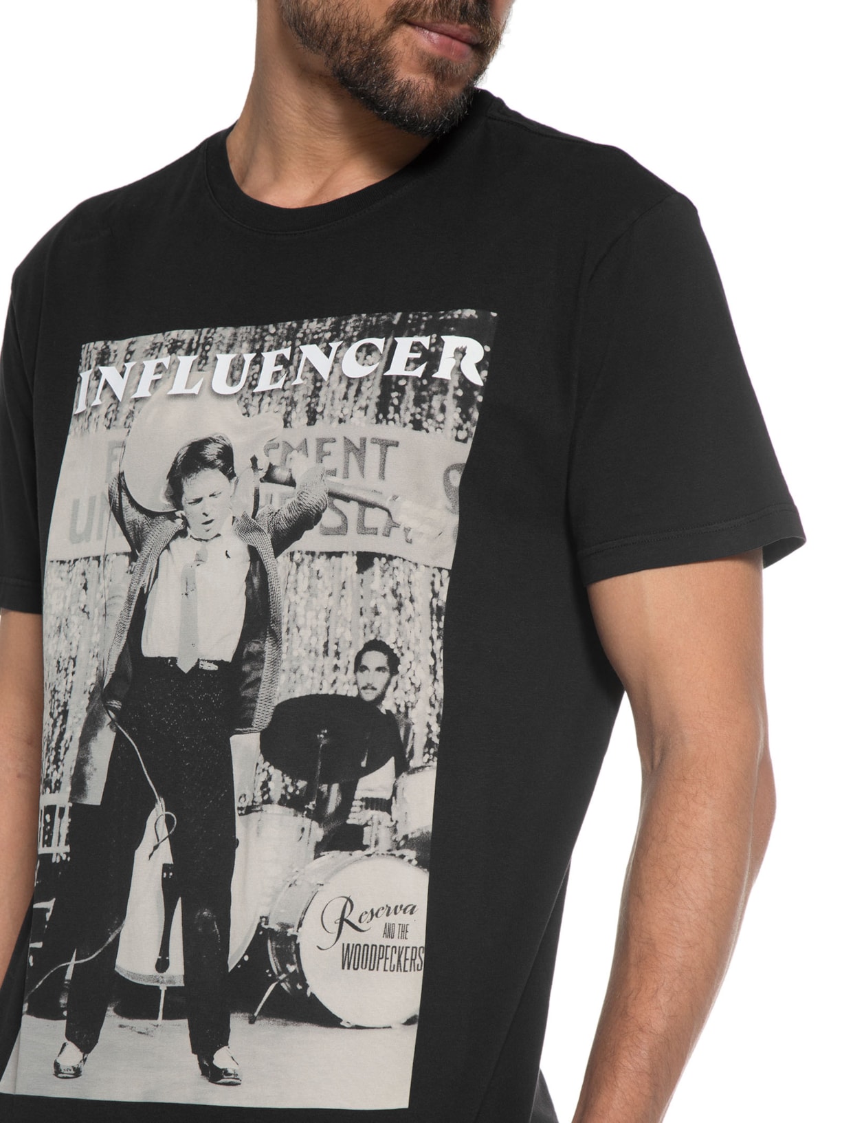Camiseta Masculina Estampada Influencer Guitarra Preto Reserva