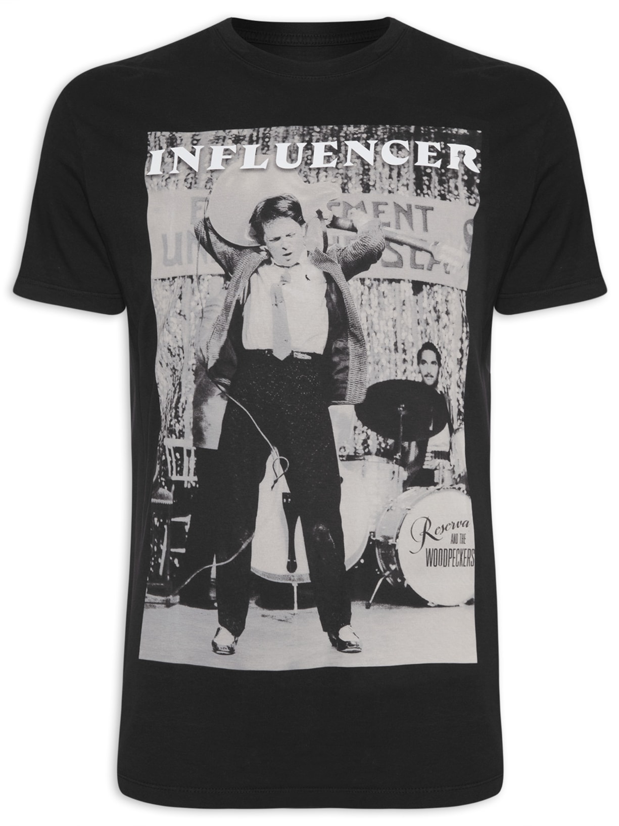 Camiseta Masculina Estampada Influencer Guitarra - Preto