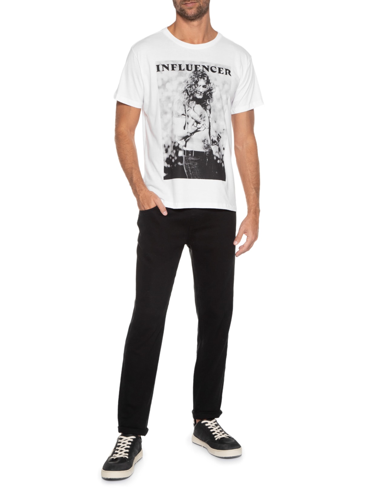 Camiseta Masculina Estampada Influencer Rockstar Branco Reserva
