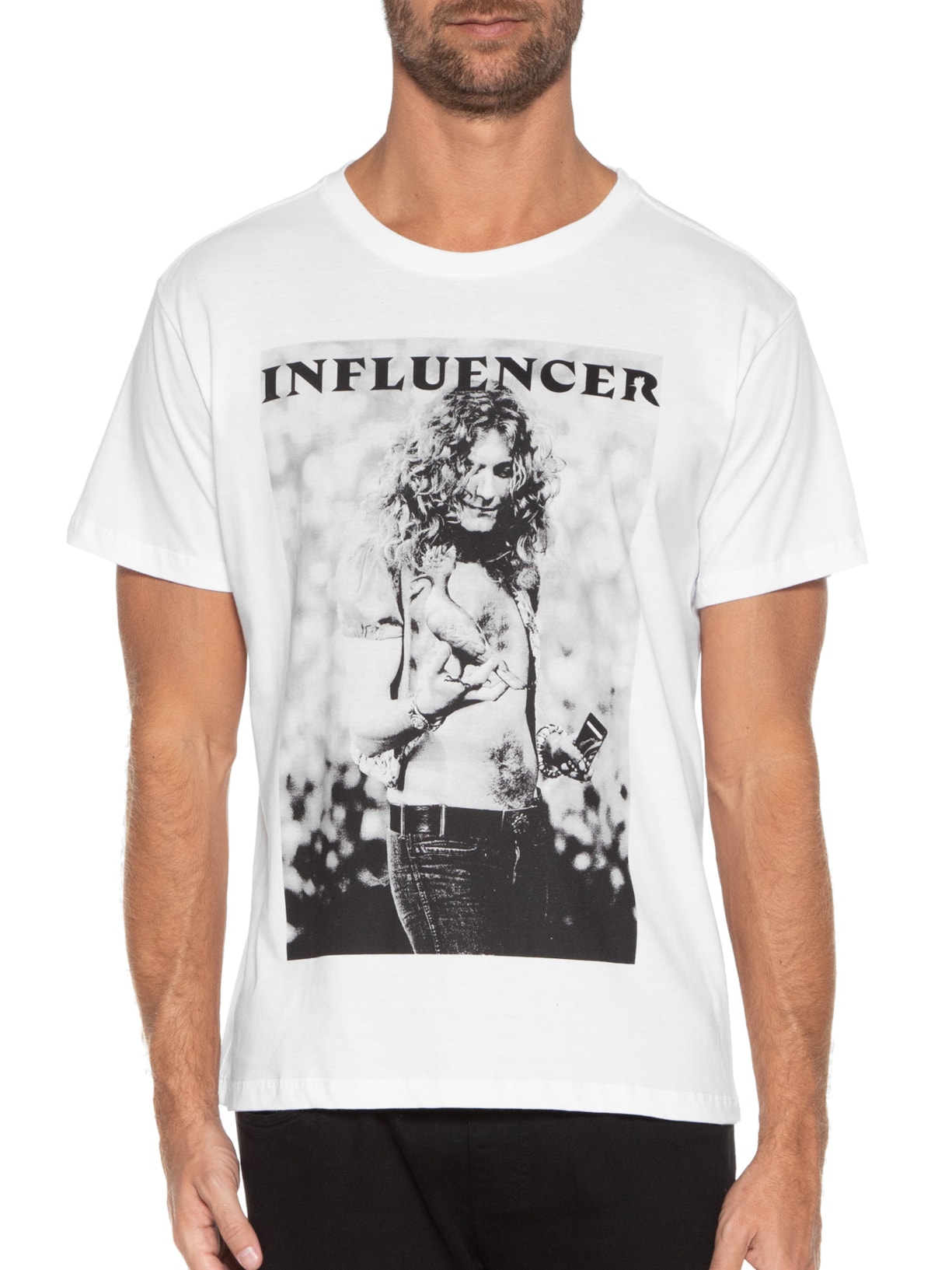 Camiseta Masculina Estampada Influencer Rockstar Branco Reserva