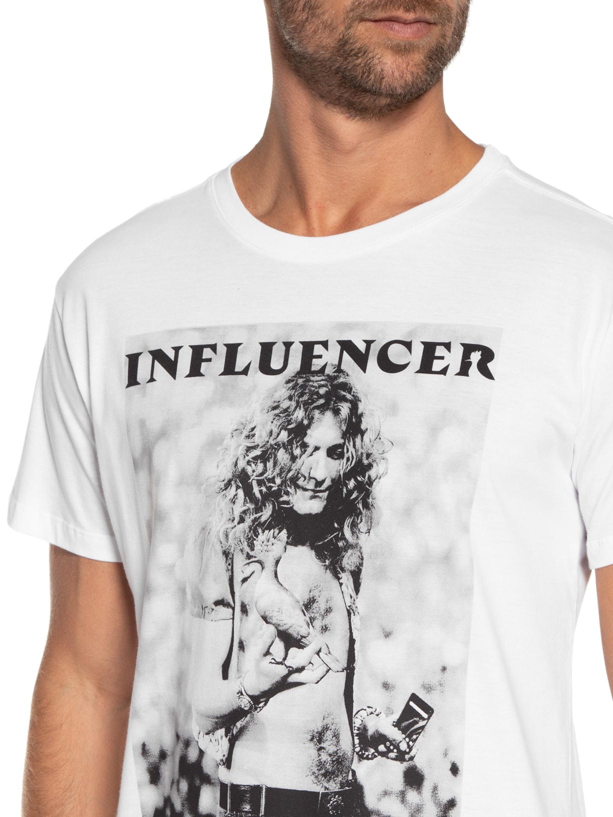Camiseta Masculina Estampada Influencer Rockstar Branco Reserva