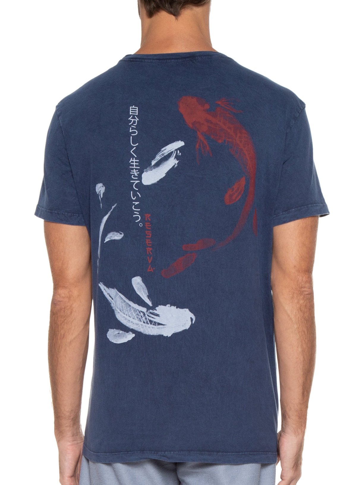 Camiseta Masculina Estampada Koi Aquerela Azul Reserva