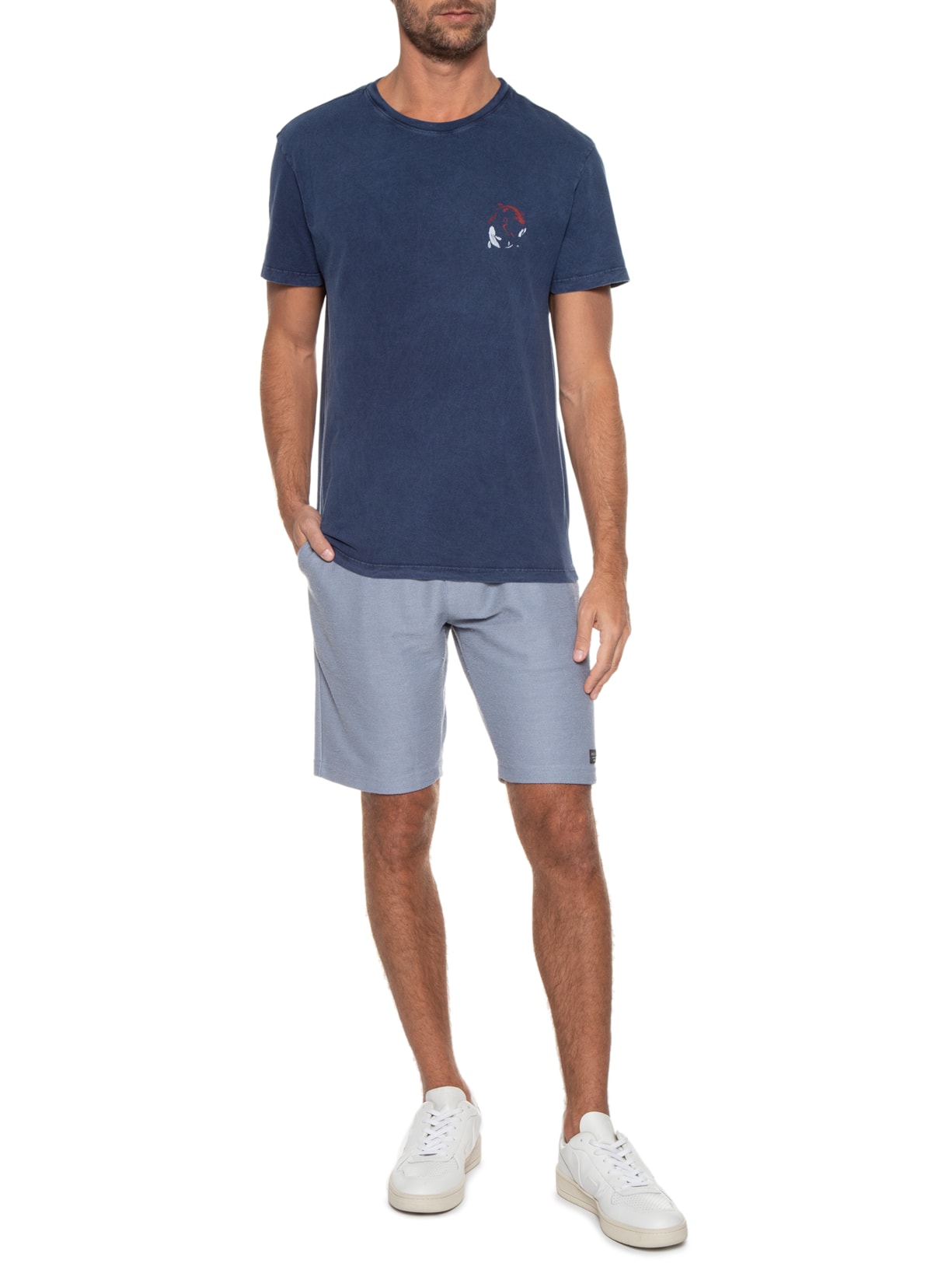 Camiseta Masculina Estampada Koi Aquerela Azul Reserva