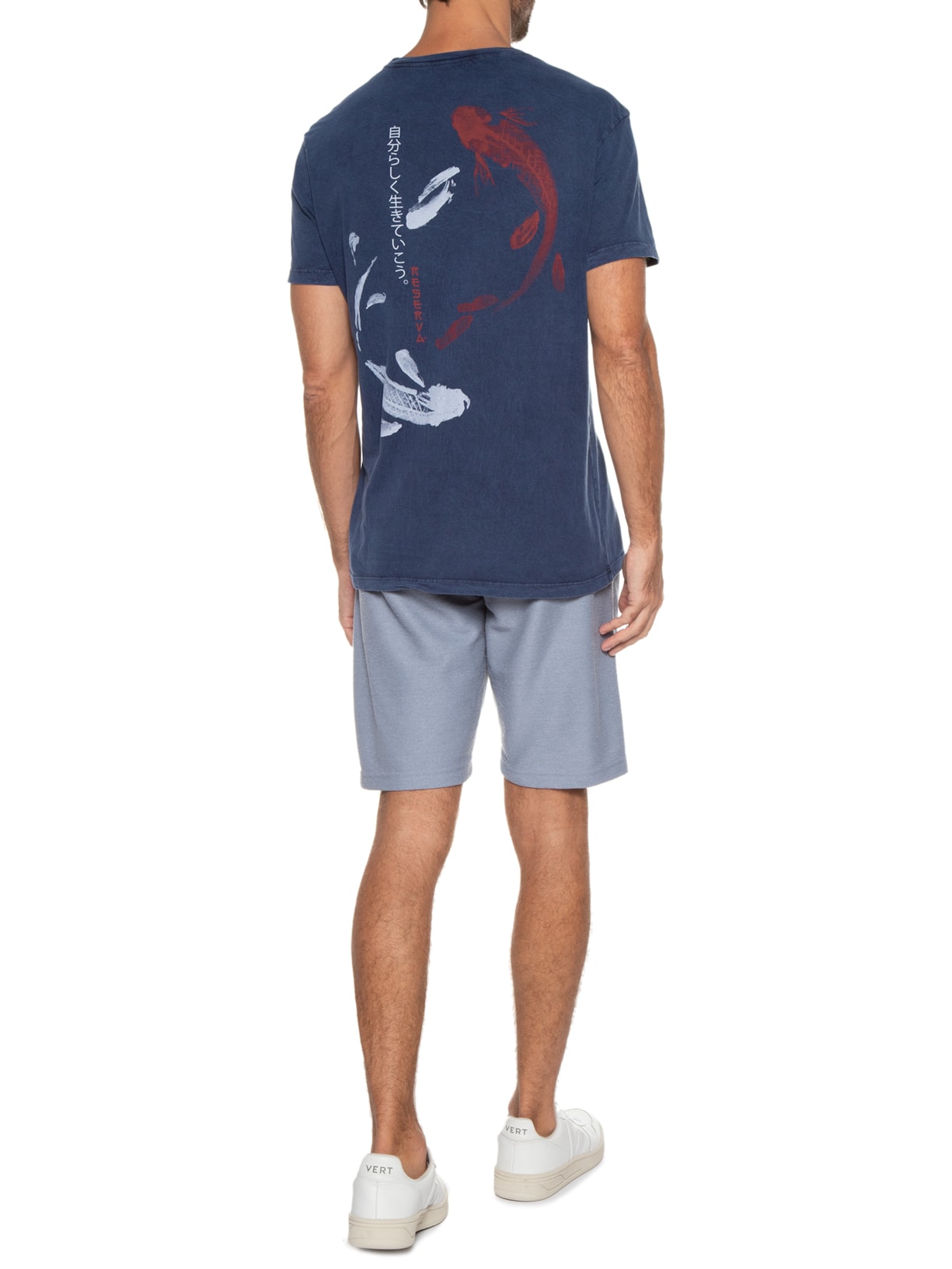 Camiseta Masculina Estampada Koi Aquerela Azul Reserva