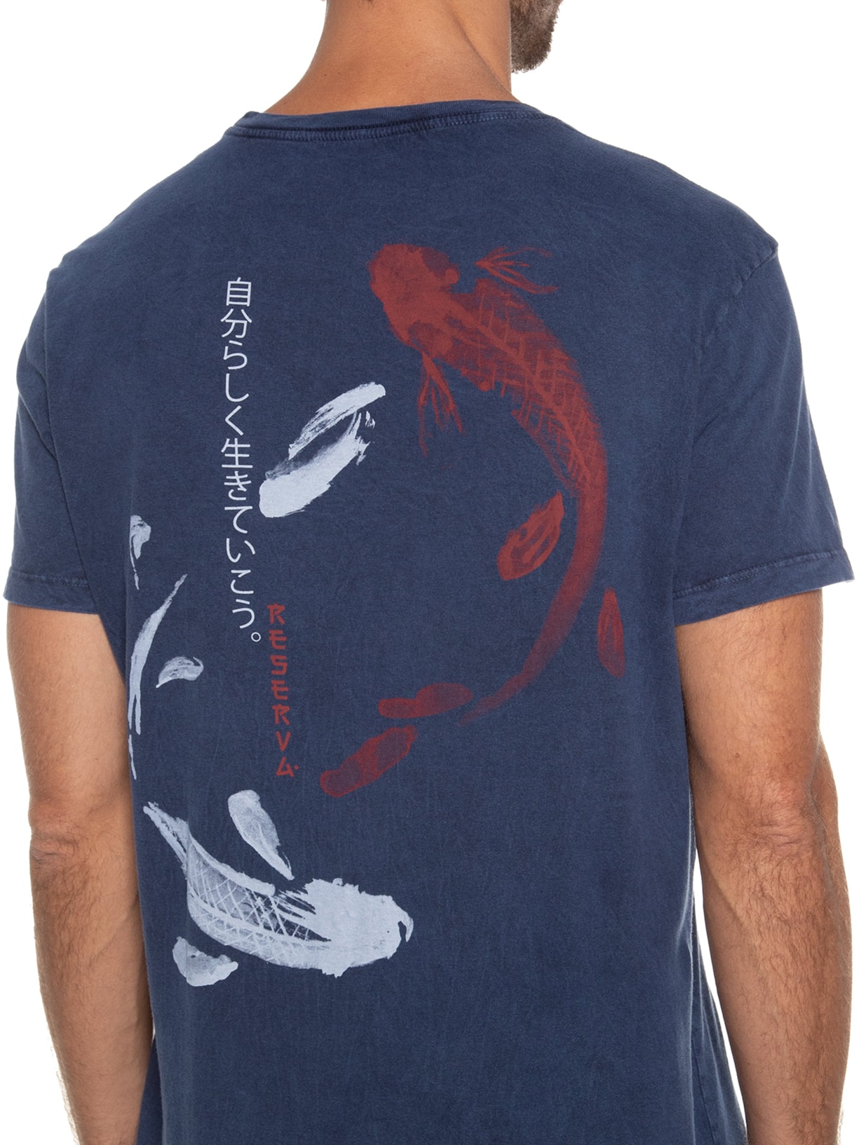 Camiseta Masculina Estampada Koi Aquerela Azul Reserva