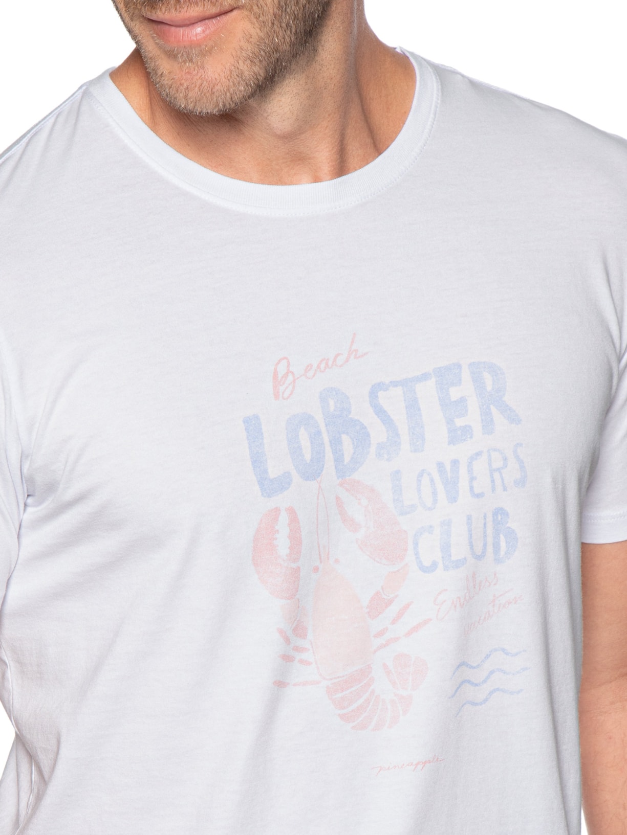 Camiseta Masculina Estampada Lobster Club Branco Pineapple