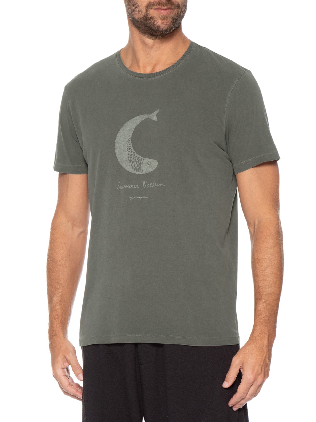 Camiseta Masculina Estampada L'Ocean Cinza Pineapple