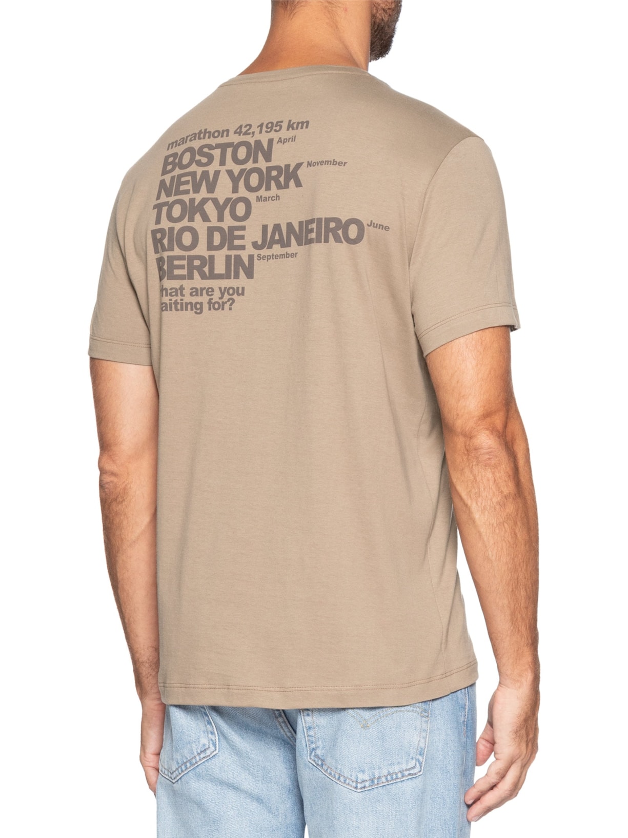 Camiseta Masculina Estampada Marathon Bege Sergio K