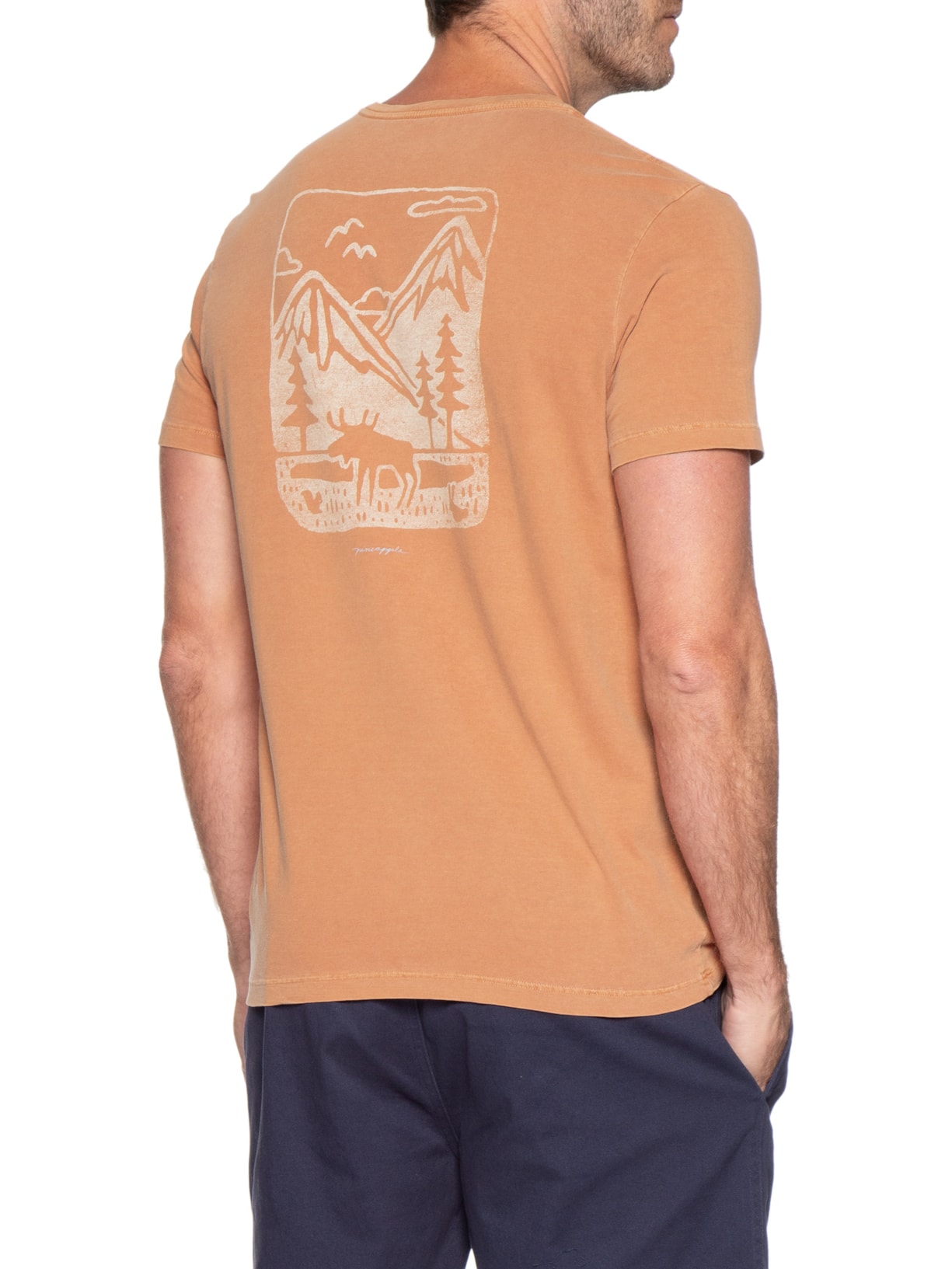 Camiseta Masculina Estampada Mountains Laranja Pineapple