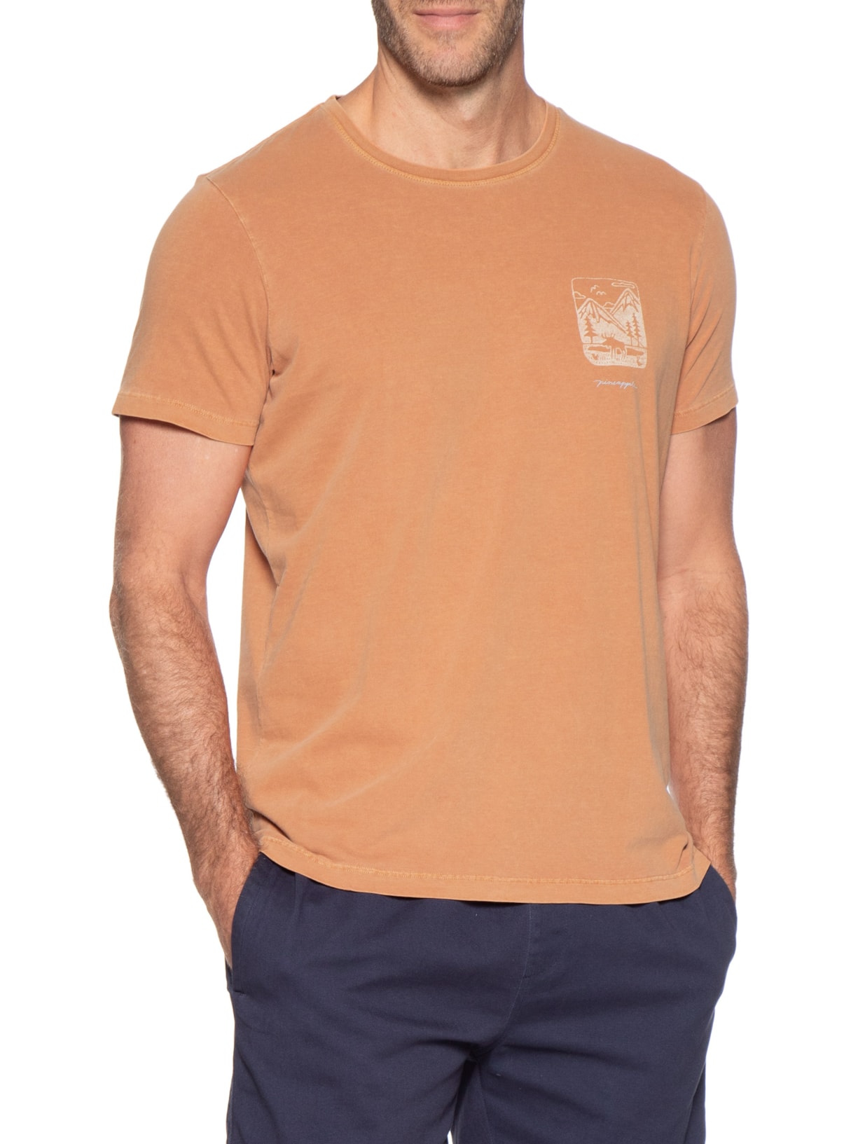 Camiseta Masculina Estampada Mountains Laranja Pineapple