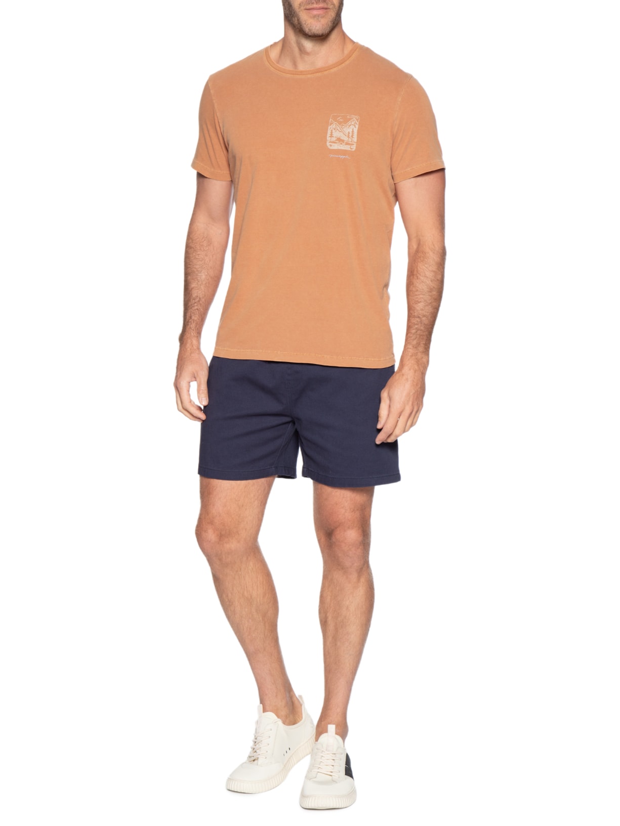 Camiseta Masculina Estampada Mountains Laranja Pineapple