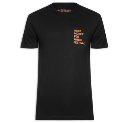 Camiseta Masculina Estampada Need Money Music - Preto