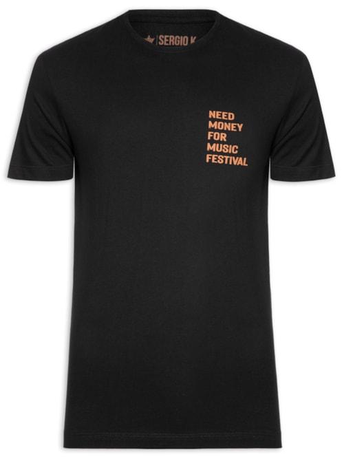 Camiseta Masculina Estampada Need Money Music - Preto
