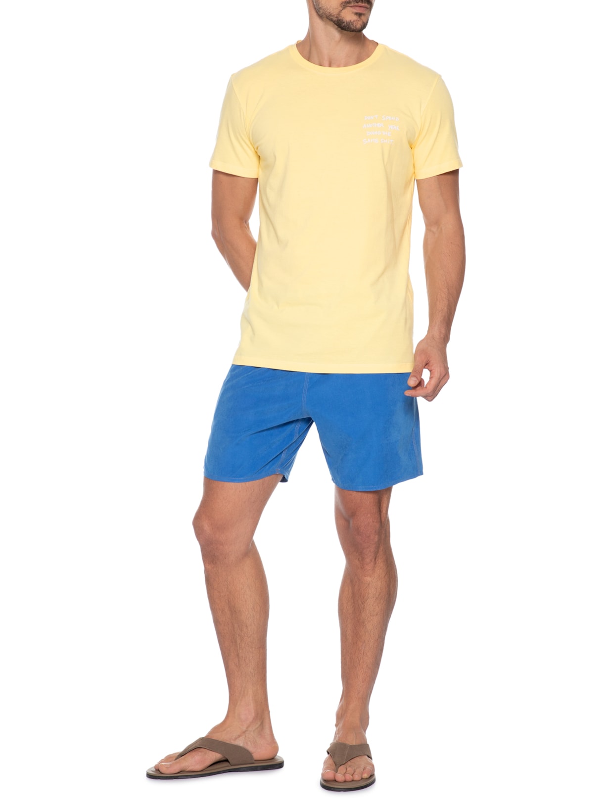 Camiseta Masculina Estampada New Year Same Shit Amarelo Sergio K