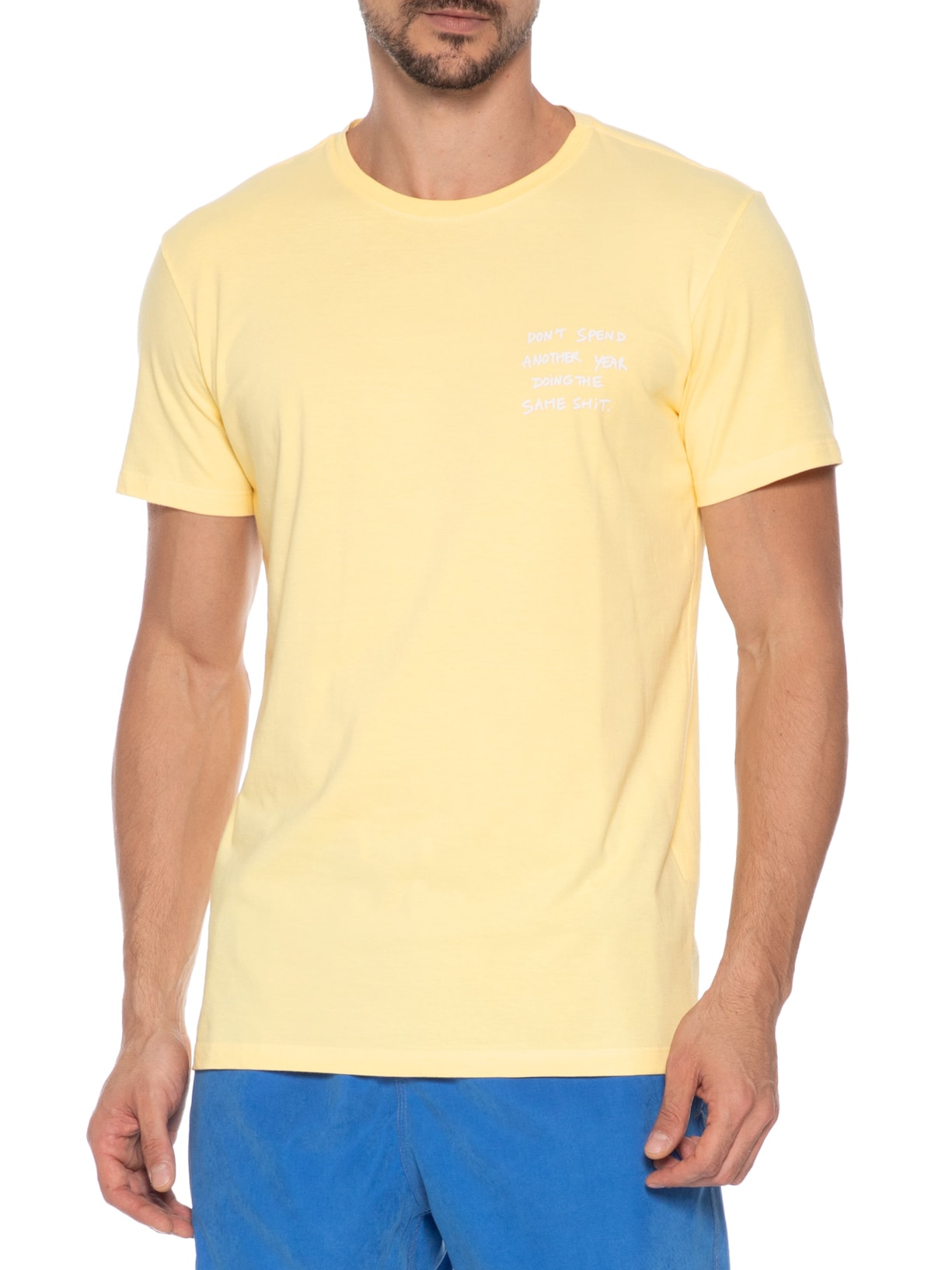 Camiseta Masculina Estampada New Year Same Shit Amarelo Sergio K