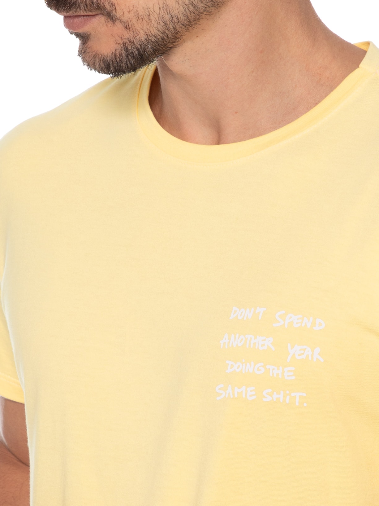 Camiseta Masculina Estampada New Year Same Shit Amarelo Sergio K