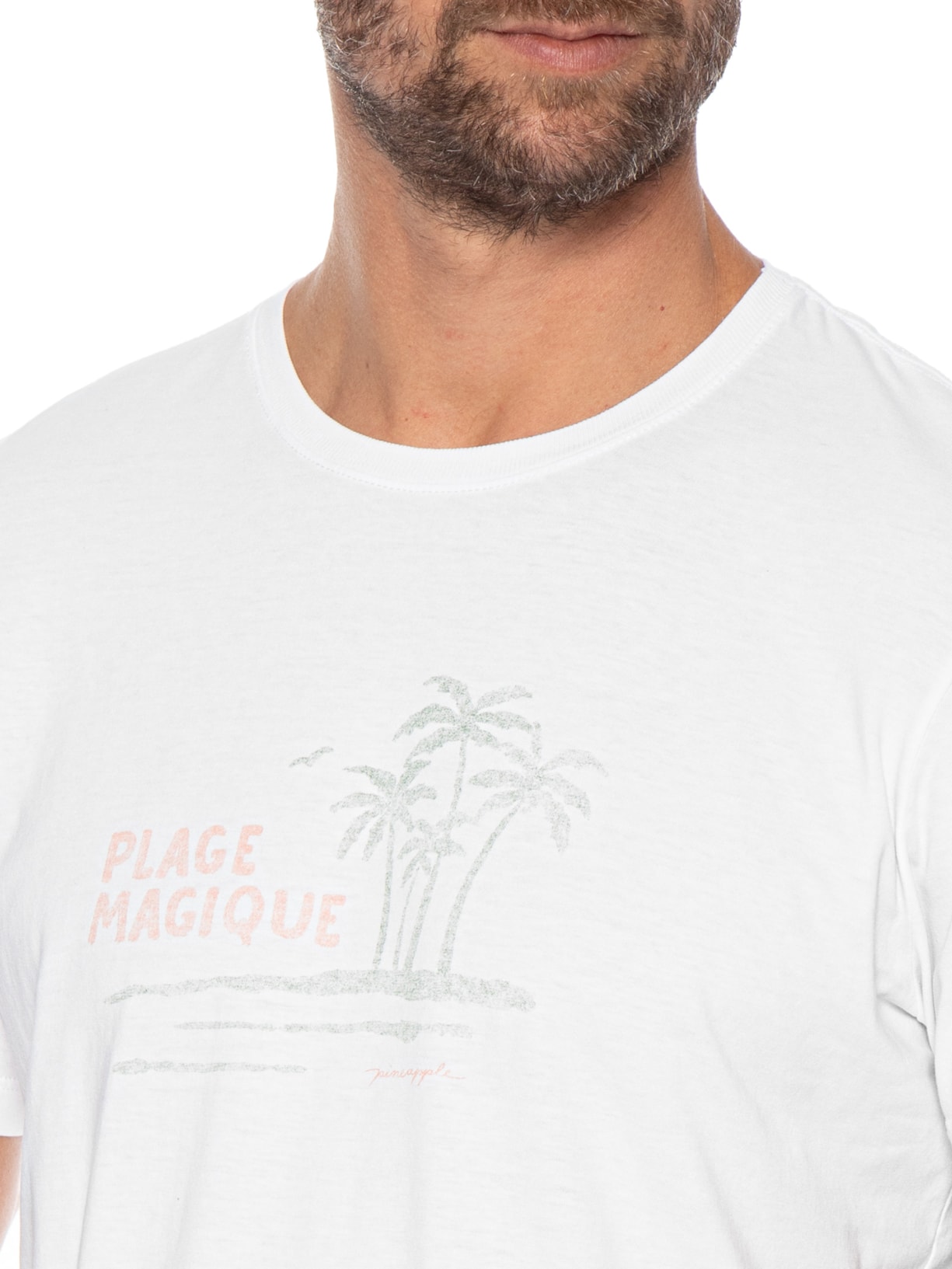 Camiseta Masculina Estampada Plage Magique Branco Pineapple