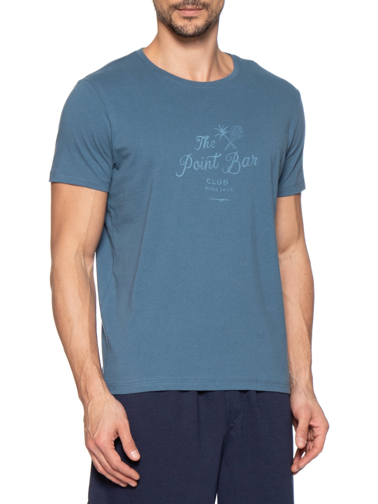Camiseta Masculina Estampada Point Bar Azul Pineapple