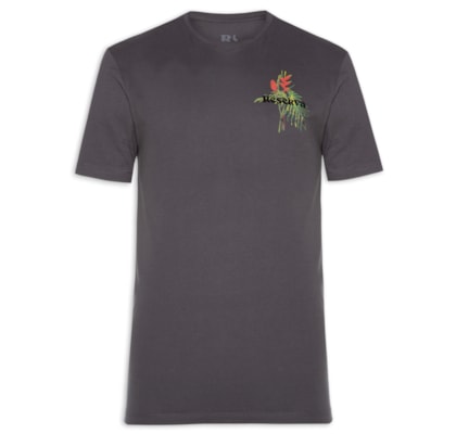 Camiseta Masculina Estampada Ramo Tropical - Cinza
