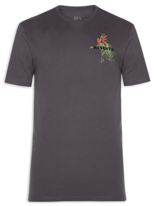 Camiseta Masculina Estampada Ramo Tropical - Cinza
