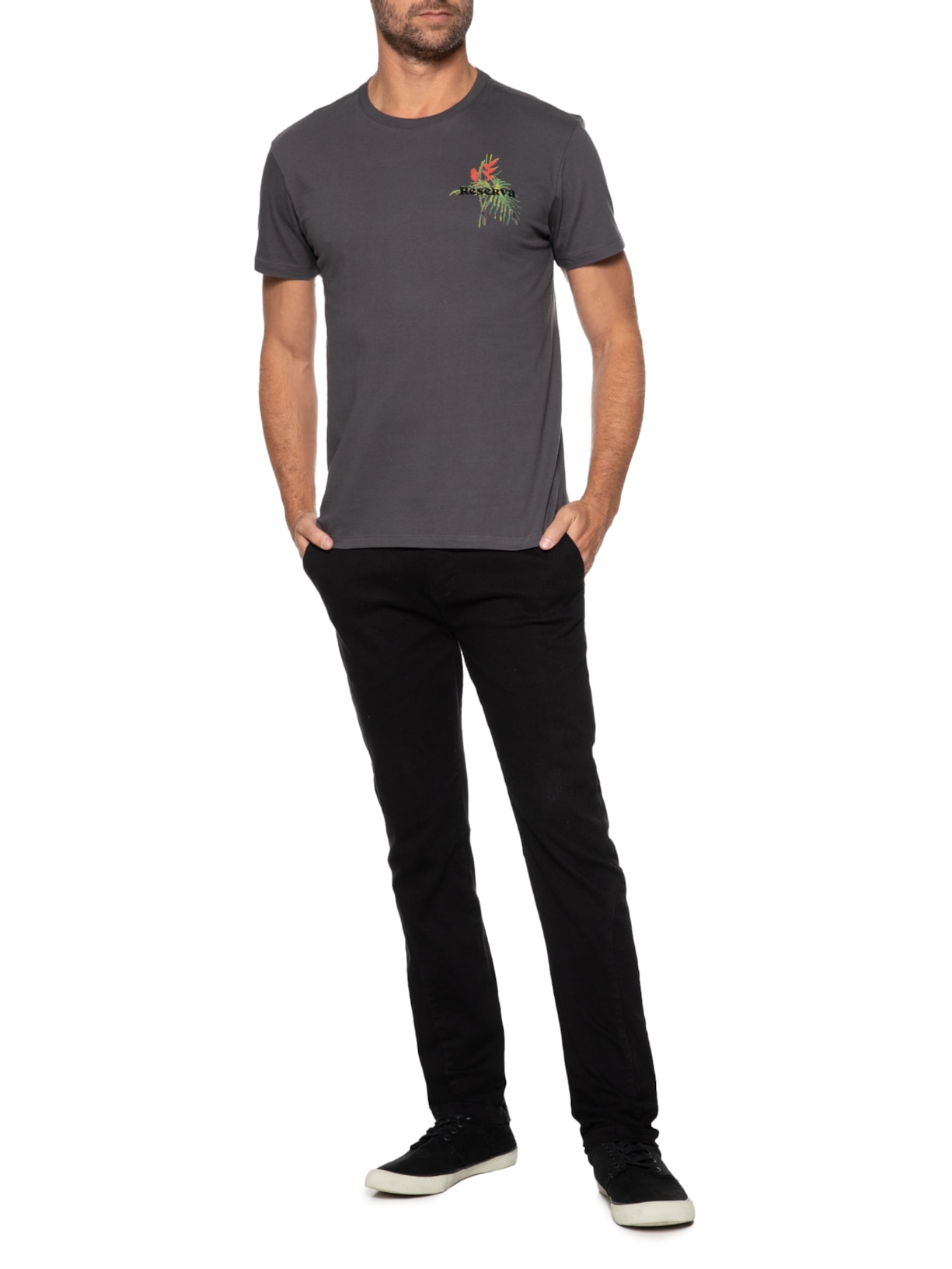 Camiseta Masculina Estampada Ramo Tropical Cinza Reserva