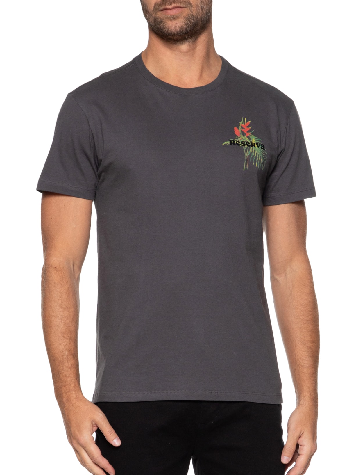 Camiseta Masculina Estampada Ramo Tropical Cinza Reserva