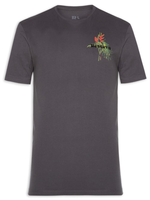 Camiseta Masculina Estampada Ramo Tropical - Cinza